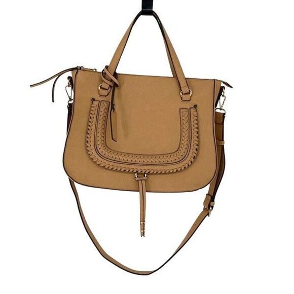 SOLE SOCIETY WOMEN'S DESTIN‎ CROSSBODY BAG 2 VEGAN STUDDED WHIPSTICH CAMEL VEGAN - Picture 1 of 10